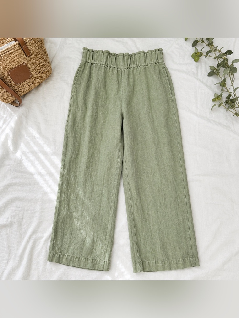 Talbots Sage Green 100% Linen Wide Leg Pull On Pants XS